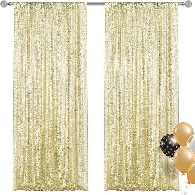 Champagne Sequin Backdrop Curtain 2 Pieces 2FTx8FT Glitter Photography Backdrop by Unknown