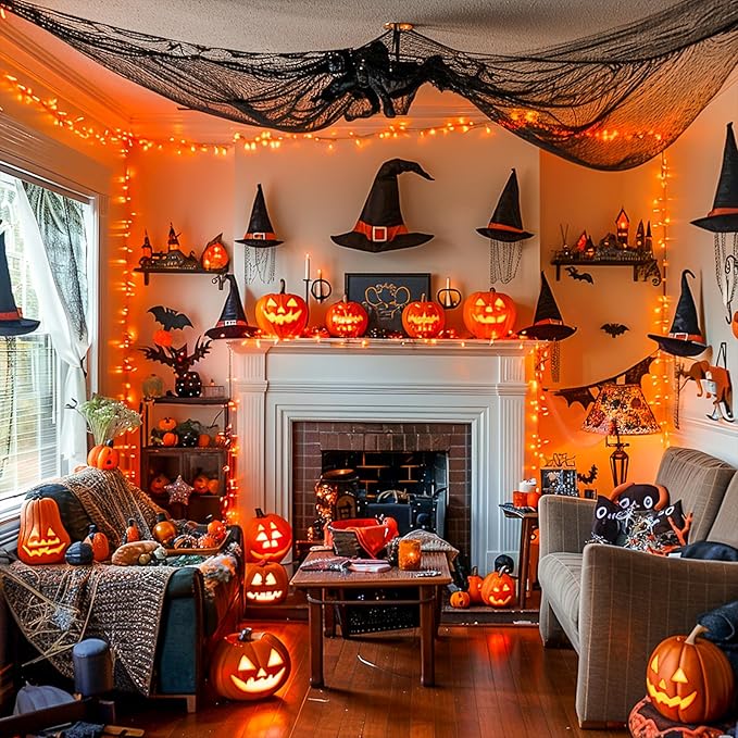 JMEXSUSS 500 LED Halloween Lights Outdoor, 163FT 8 Modes Orange Halloween Light - Image 2