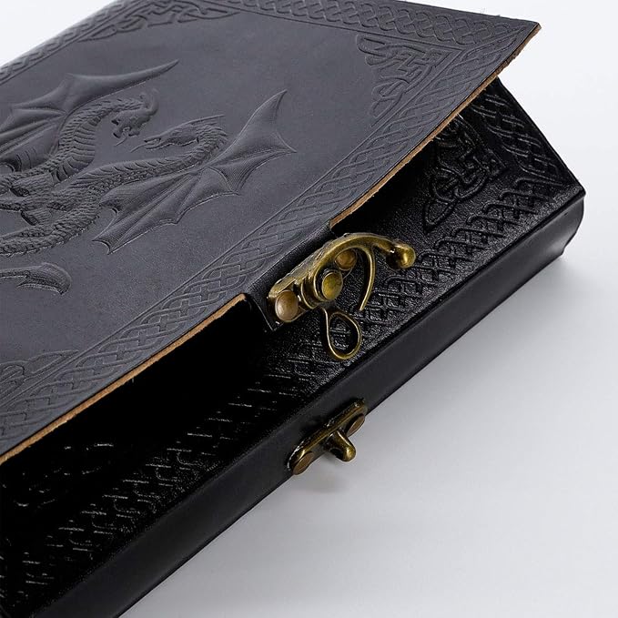 Handmade Leather Double Dragon Journal/Writing Notebook Diary/Bound Daily - Image 9