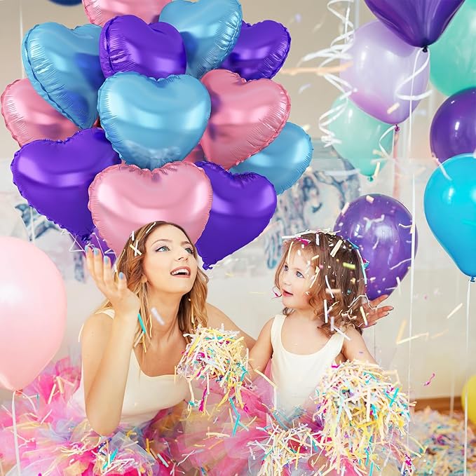 Blue Pink Purple Heart Balloons - Image 3