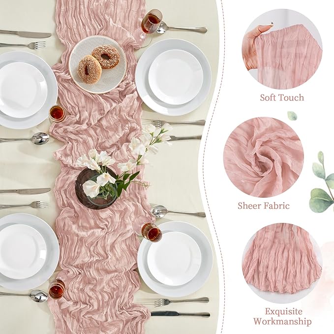 6 Pack Dusty Pink Cheesecloth Table Runner 10FT Long Boho Gauze Table Runner - Image 7