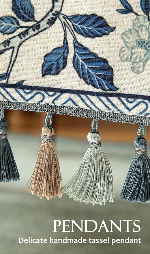 Decorative Small Linen Table Runner 63 Inches Long, Chinoiserie Blue Floral - Image 5