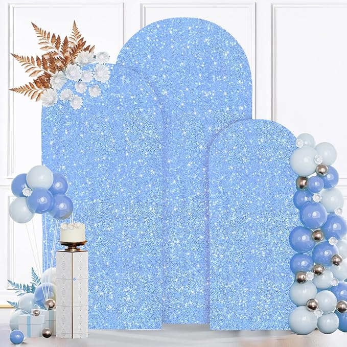 MODFUNS Metal Arch Backdrop Stand and Cover Set 4&5&6ft Light Blue Sequins Arch - Image 2