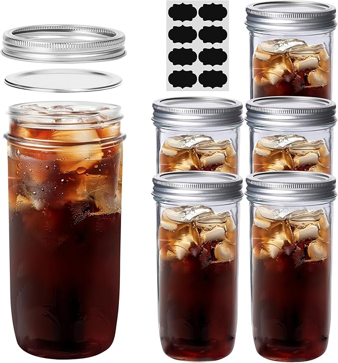 ComSaf 24 oz Mason Jars Wide Mouth 6 Pcs, Large Canning Jars by ComSaf