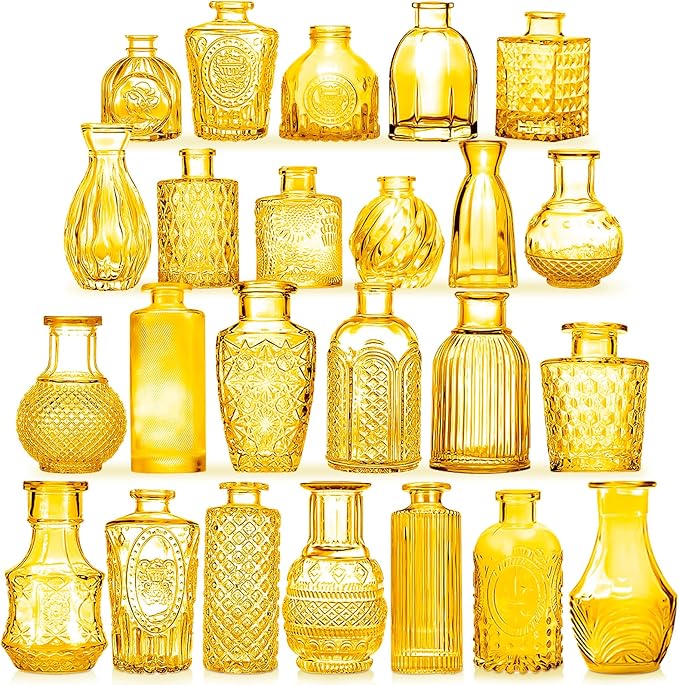 Light Yellow Glass Bud Vases Set, Crystal Mini Glasses in Bulk, Small Flower by Unknown