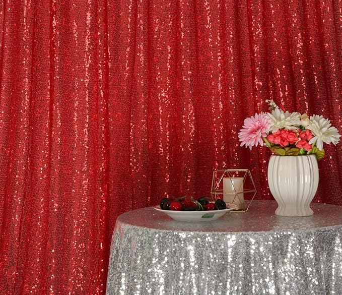 SquarePie Sequin Backdrop 6FT x 8FT Red Curtain Background - Image 6
