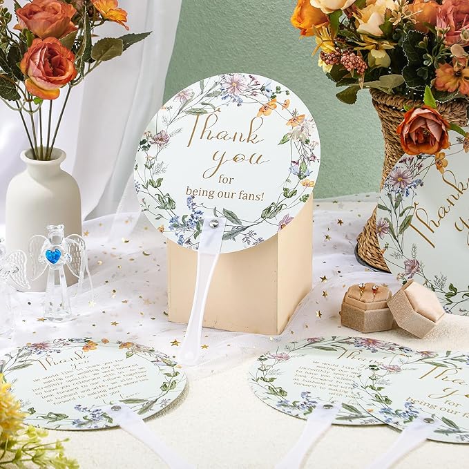 Roowest 100 Pcs Wedding Fans for Guests Bulk Plastic Floral Handheld Wedding - Image 6