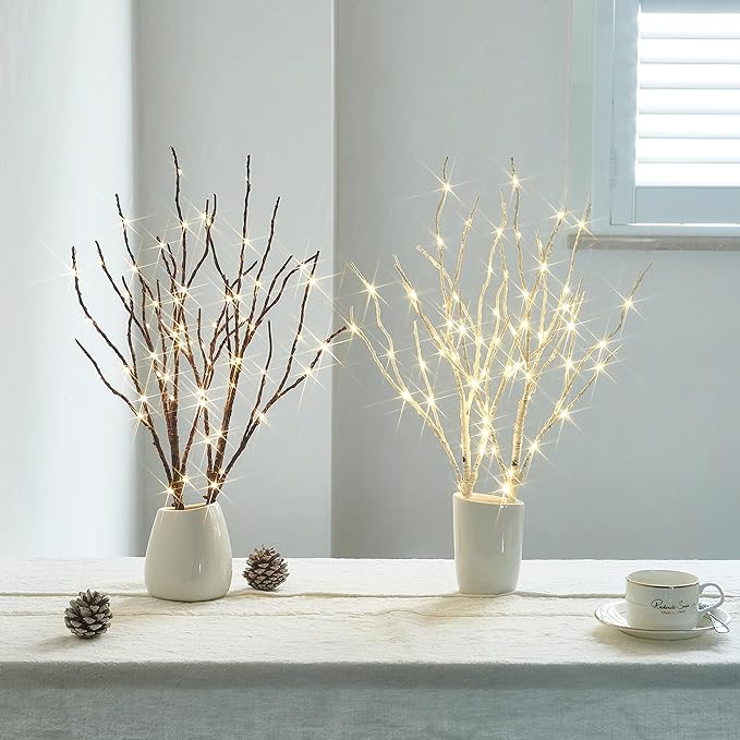 Hairui Lighted Birch Branches 18IN 70 White Willow LED Battery Operated - Image 5