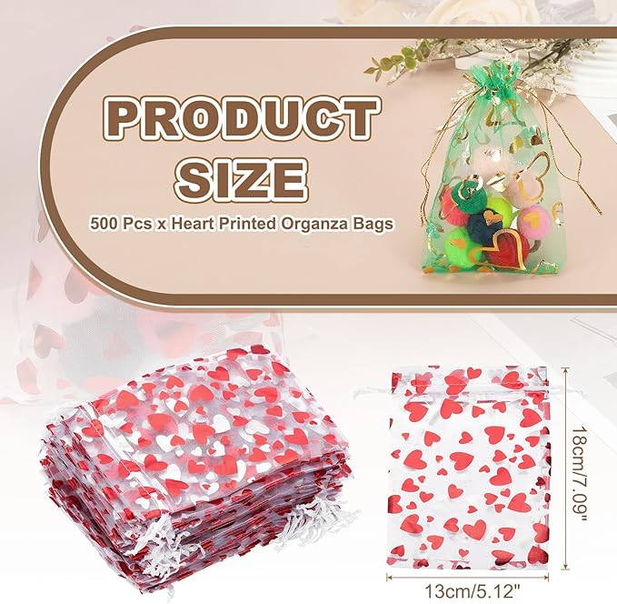 PATIKIL 50 Pcs 5x7 Inch Heart Printed Organza Bags - Image 2