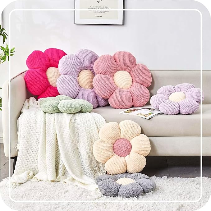 Flower Throw Pillow, Soft Hot Pink 14.9" Shaped Floor Pillow - Image 5