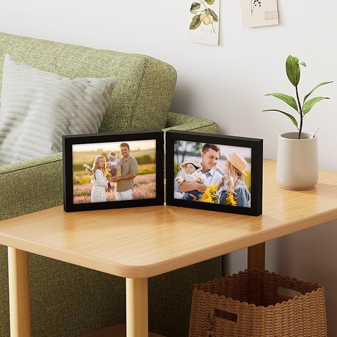 decorUhome Double 7x5 Picture Frame Vertical, Engineered Wood Bifold Photo Frame - Image 2