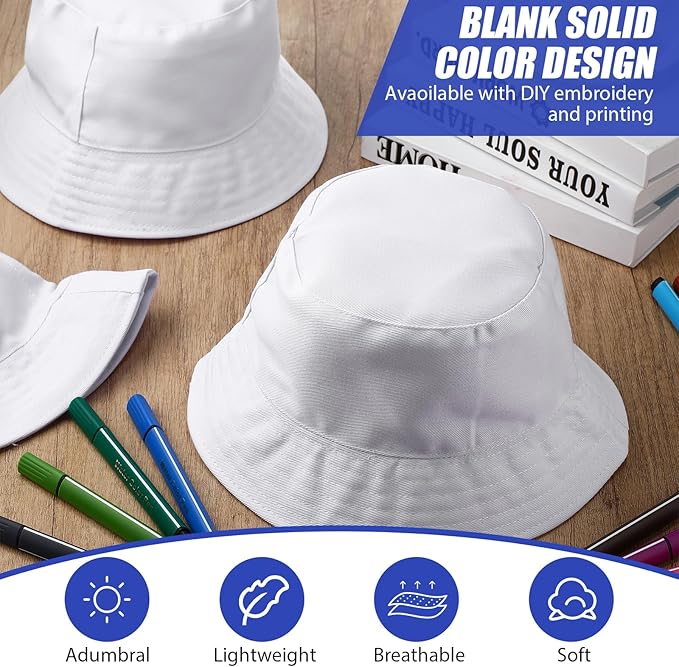 DIY Kid Bucket Hat White Creative Painting Blank Cap Bulk Cotton Polyester Sun - Image 2