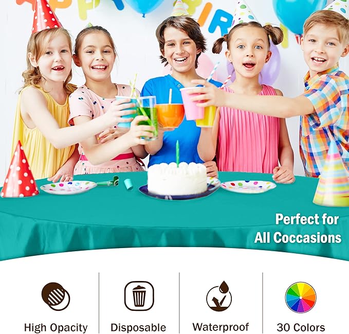 12-Pack Premium Plastic Tablecloth 84in. Round Table Cover - Image 5