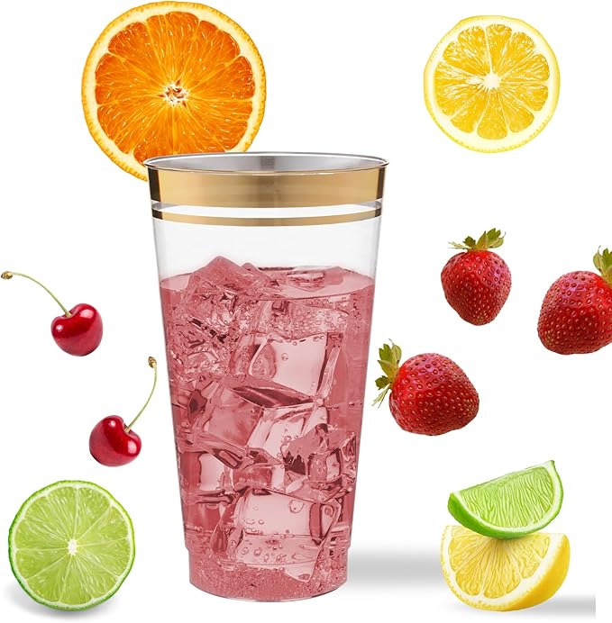 Perfect Settings Gold Rimmed Disposable Plastic Cups, Disposable Wedding Cups - Image 4