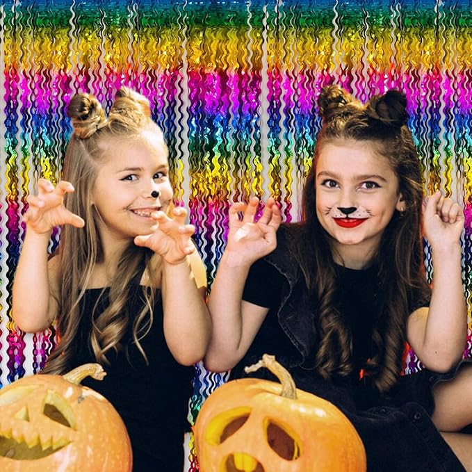 4 Pack Rainbow Wave Foil Fringe Curtain Backdrop, 3.28Ft x 8.2Ft Metallic - Image 5
