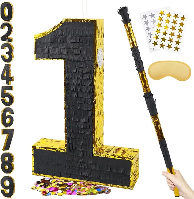 PCFING 20 Inch Number 1 Piñata Gold Black by PCFING