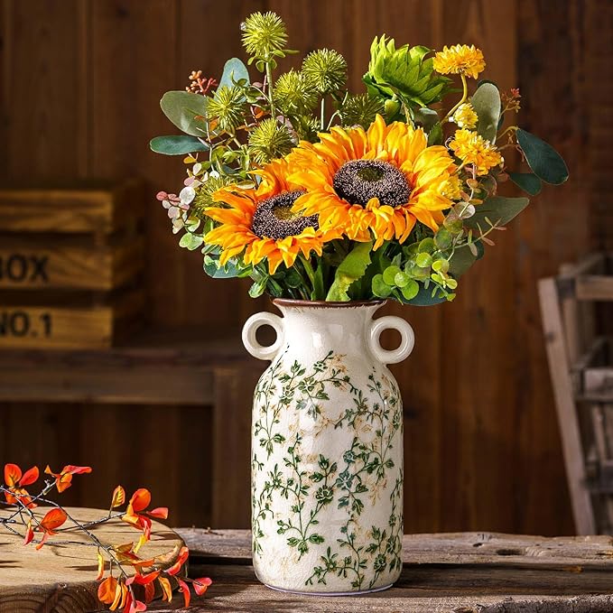 Vintage Pastoral Vase with Handles, Rustic Farmhouse Vases Chinoiserie Floral by SUREYUESI