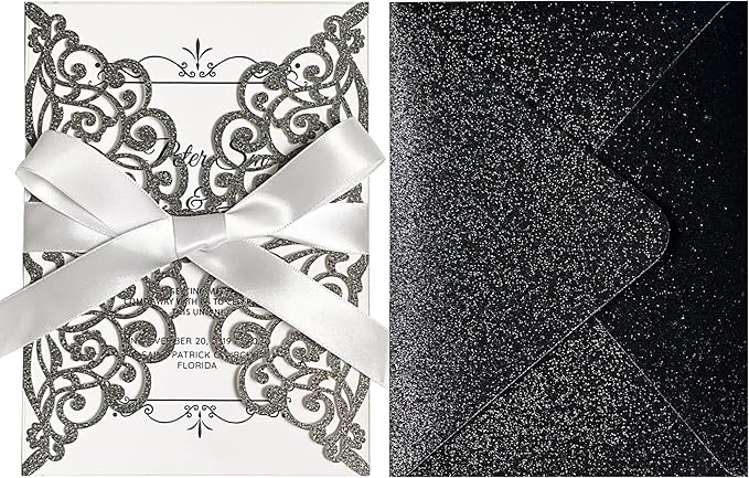 50Pcs Laser Cut Black Wedding Invitation - Image 9