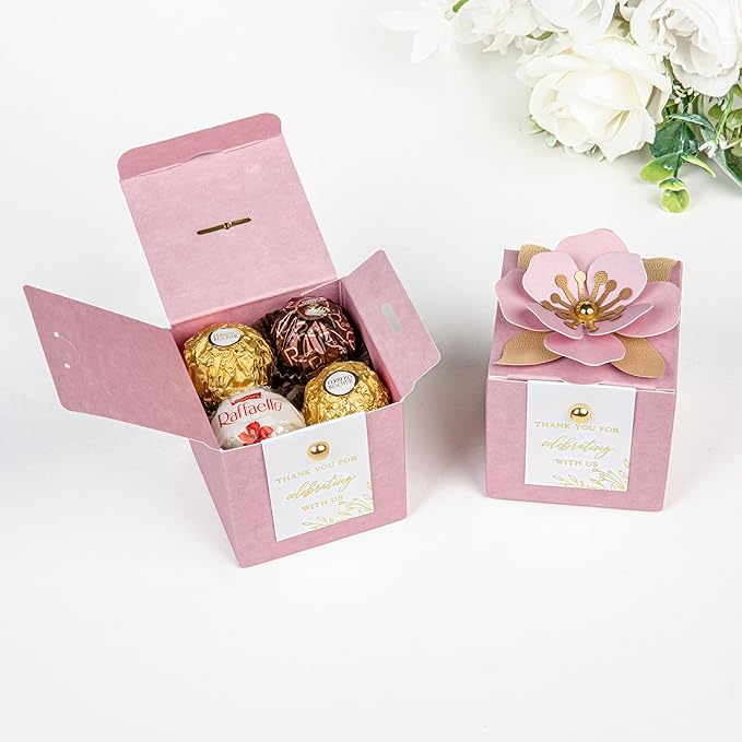 FEIYI 20 PCS Favor Boxes, 3 In 1 Dusty Rose Candy Boxes - Image 3