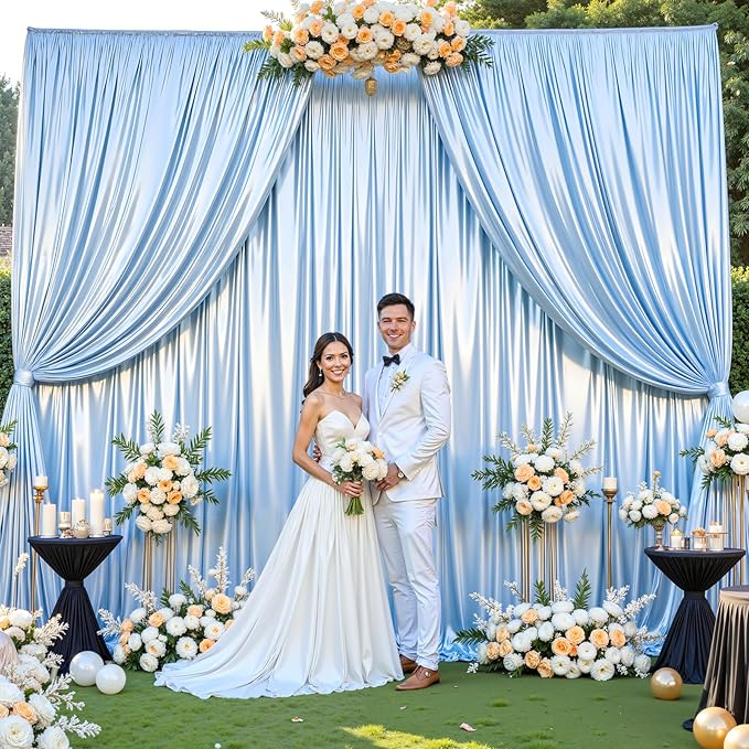 Blue Glitter Backdrop Curtain for Parties Wedding, 10Ft x 10Ft Satin Shimmer - Image 4