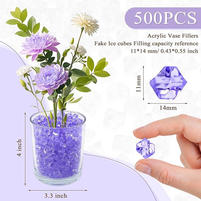 YATOJUZI 500pcs Fake Ice Cubes Violet Acrylic Crushed Rocks Purple Vase Fillers - Image 2