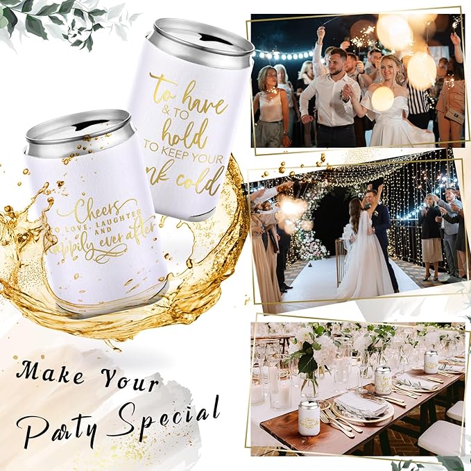 50 Pieces White Wedding Can Cooler Sleeves Bulk Engagement Party Favors - Image 5