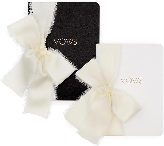 Black White Embossed Slim Vow Books w/Ribbon - Image 8