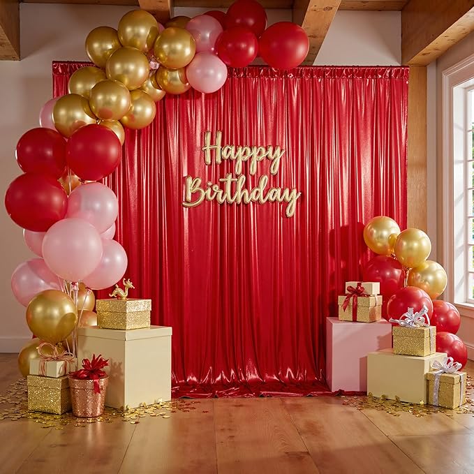 10x10ft Thick Red Glitter Backdrop Curtain Panels - Image 2