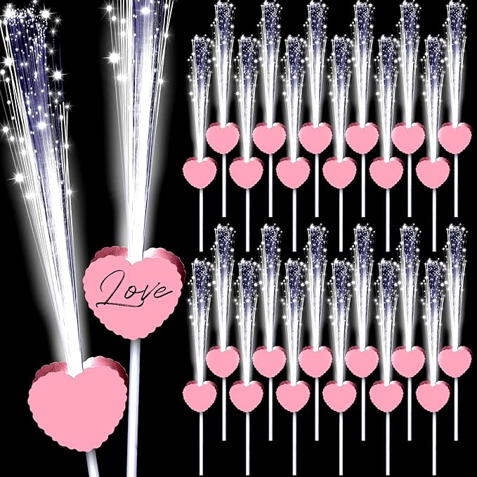 24 Pcs Wedding Sparklers Heart Shaped LED Glow Sticks Fiber Optic Wands Light by Tujoe