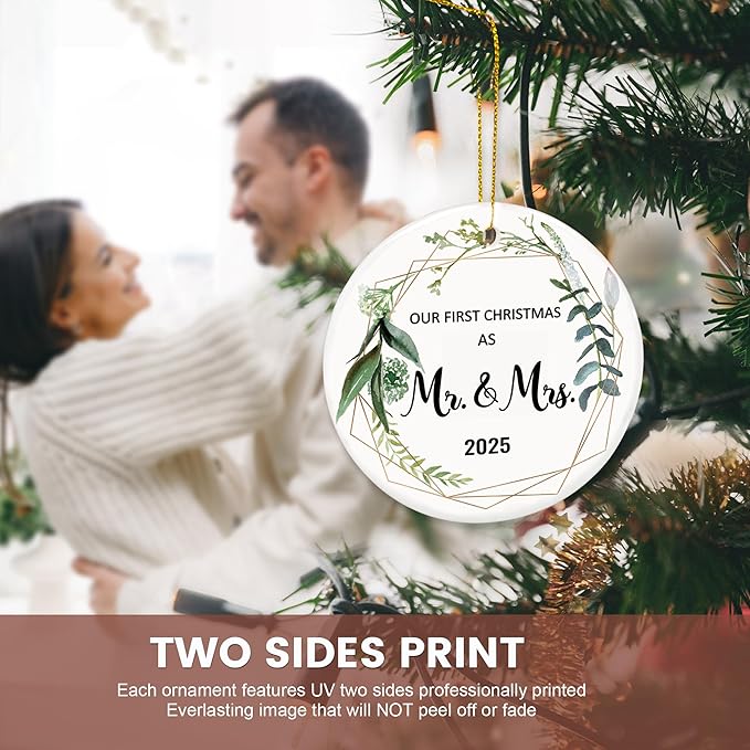 Wedding Gifts for Couples 2025, Our First Christmas Married Ornaments Ceramic - Image 4
