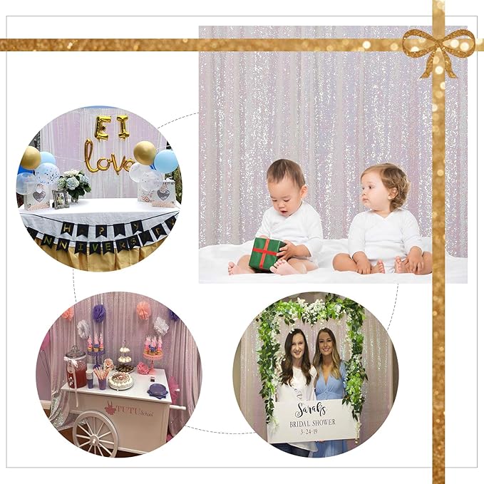 Juya Delight White Iridescent Backdrop Curtain, Sequin Photography Backdrop - Image 7