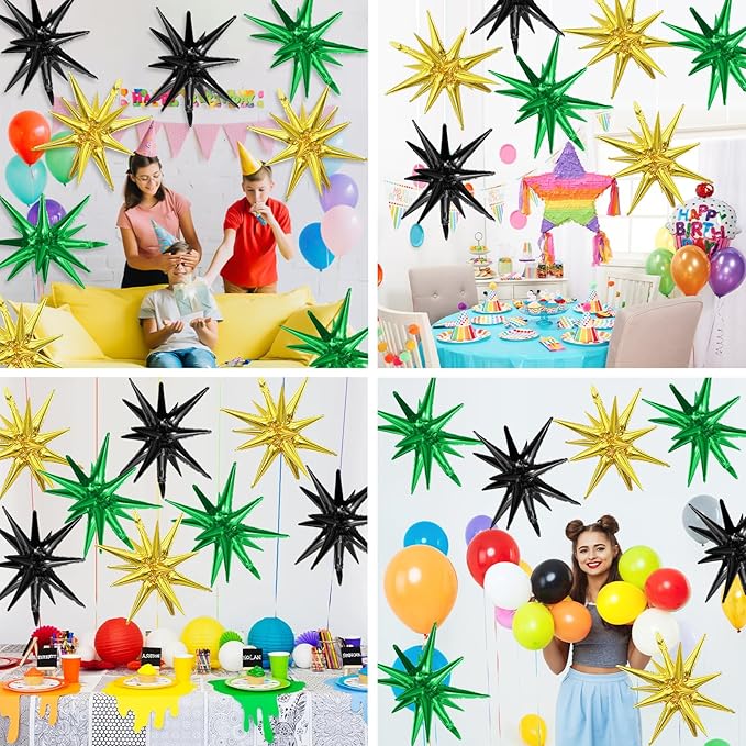 Black Green Gold Star Balloons - Image 3