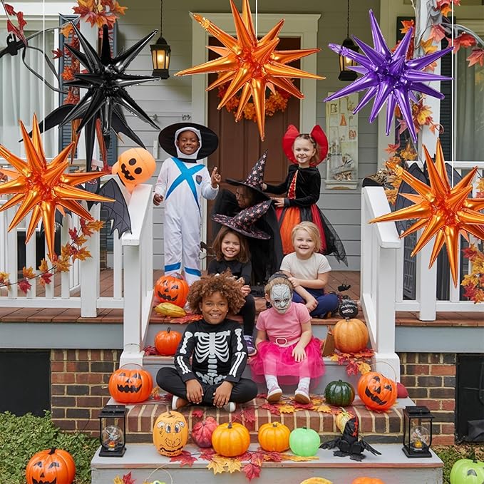 Black Purple Orange Star Balloons - Image 6