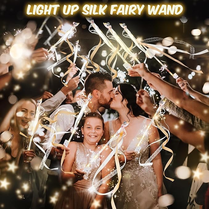 200 PCS Wedding Wands with Lights, Fairy Wands, LED Silk Fairy Wand with Bells - Image 5