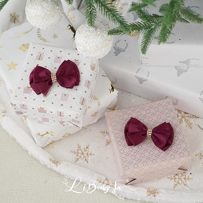 Dark Red Ribbon Bow 4'' Premade Satin Red Bows, Burgundy Gift Bows - Image 6