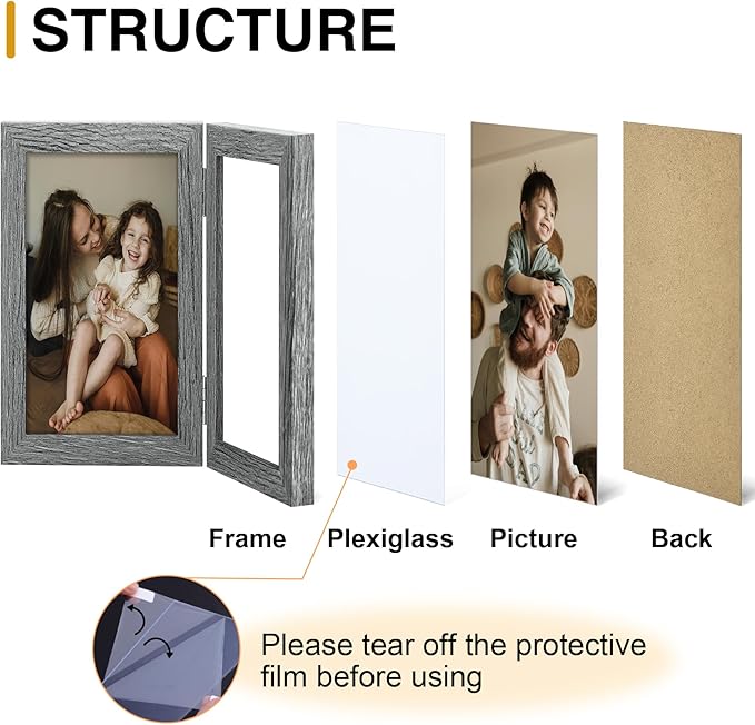 decorUhome Double 8x10 Picture Frame Vertical, Engineered Wood Bifold Photo - Image 3