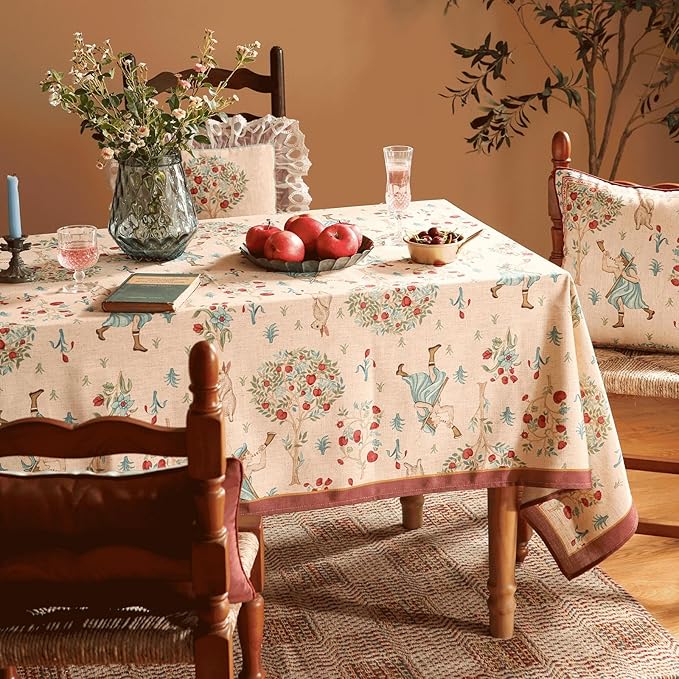 patdrea Designer Beige Rectangle Small Tablecloth, Vintage Italian Durable - Image 3