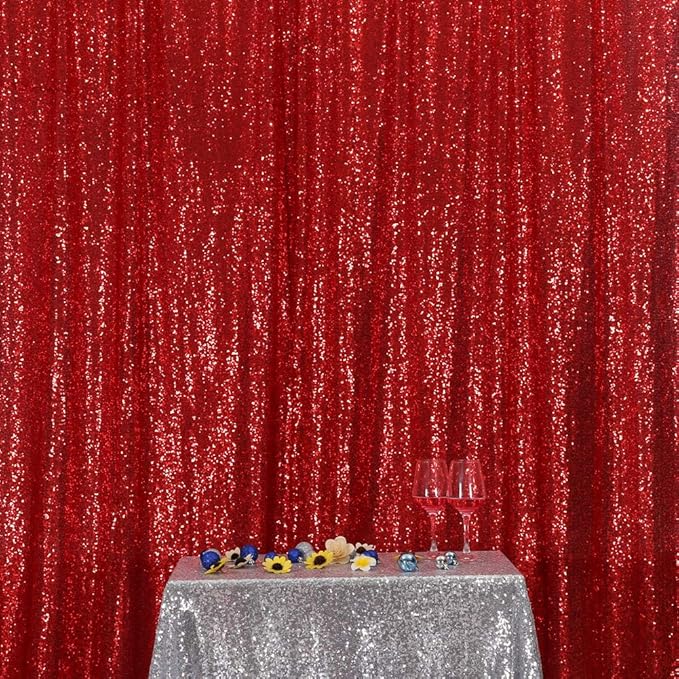 SquarePie Sequin Backdrop 6FT x 8FT Red Curtain Background - Image 4