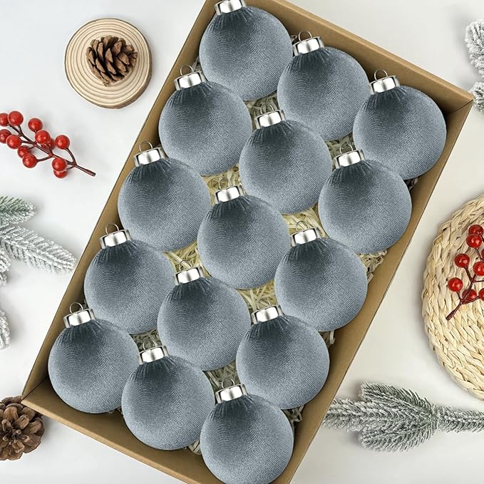 Neutral Velvet Christmas Tree Ornaments Set by Leetous