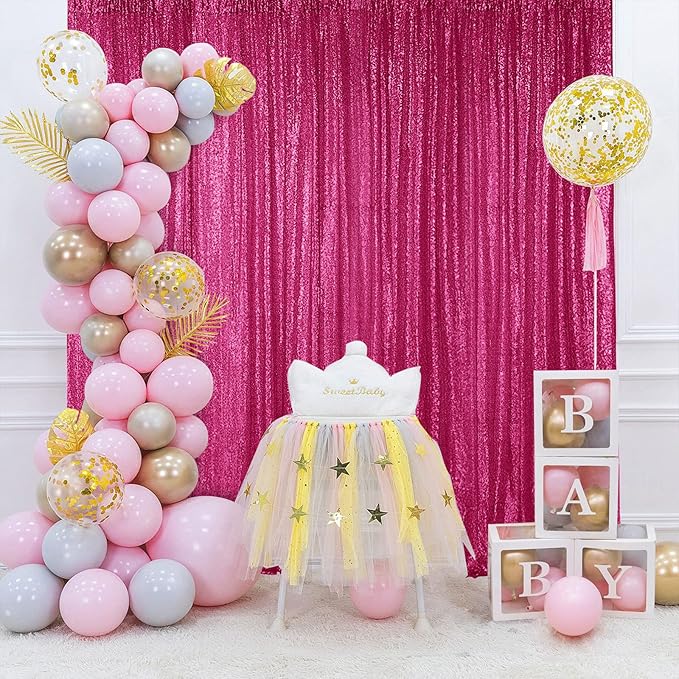 Hahuho Fuchsia Sequin Backdrop Curtain, Party Decoration（2 Panels, 2FT x 8FT - Image 4
