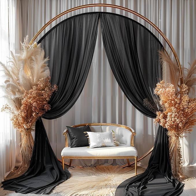 Black Wedding Arch Draping Fabric 2 Panels 30'' x 20FT Black Drapes Sheer - Image 8