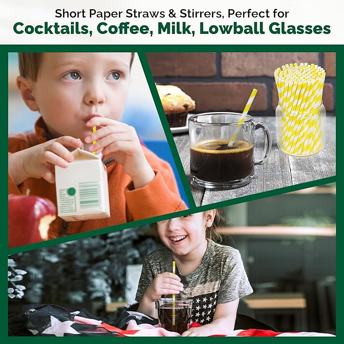 5.75 inch Short Yellow Paper Drinking Straws - Image 4