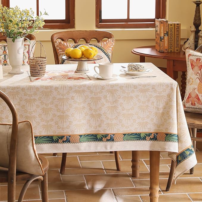 patdrea Designer Extra Long Rectangle Linen Table Cloth, Vintage Anti-Wrinkle - Image 2