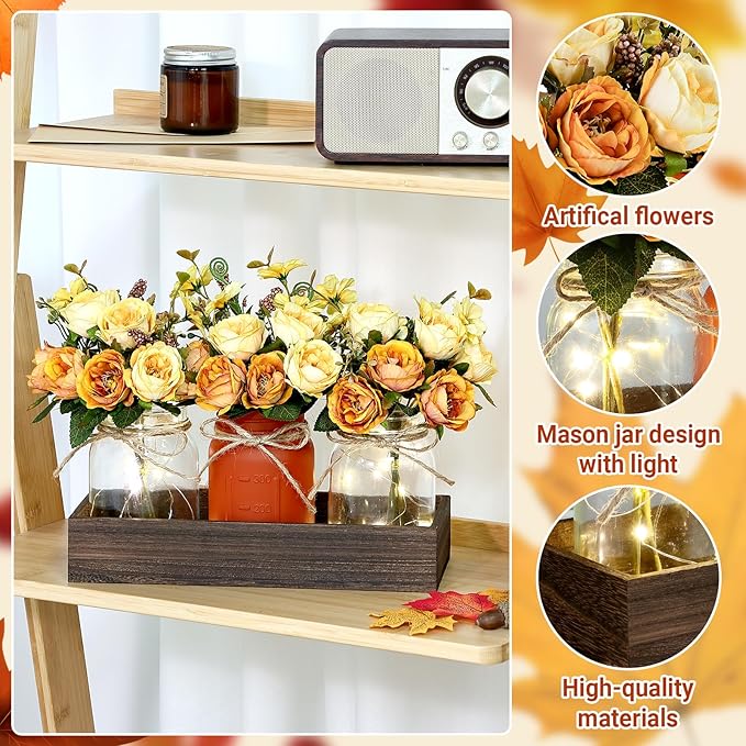 Mason Jar Lights Centerpiece Table Decorations Fall Decor - Image 3