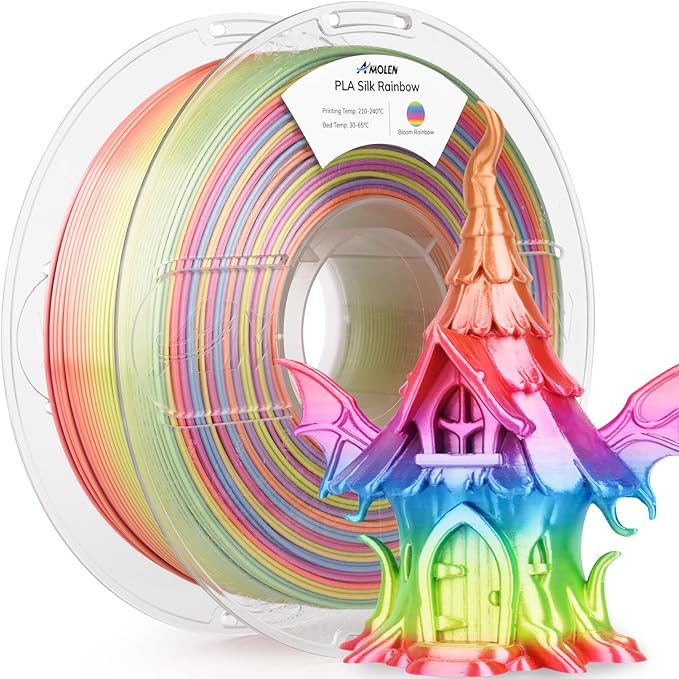 AMOLEN Silk PLA 3D Printer Filament, Shiny Multicolor Rainbow PLA Filament by AMOLEN