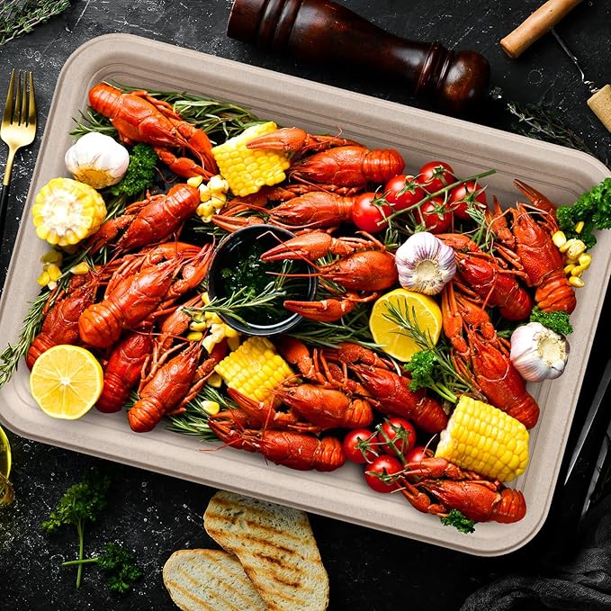 ECOLipak 50 Pack 14 Inch Disposable Food Crawfish Trays, Compostable Large - Image 6
