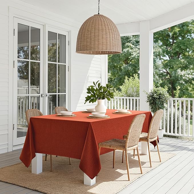 MIULEE Burnt Orange Linen Tablecloth 52x70 Inch Rectangle Table Cloth Waterproof - Image 8