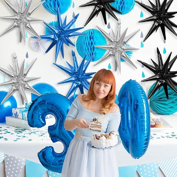 Black Blue Silver Star Balloons - Image 5