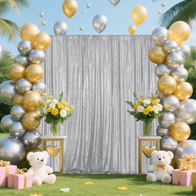 Silver Sequin Backdrop Curtain 4 Pieces 2FTx8FT Glitter Photography Backdrop - Image 4