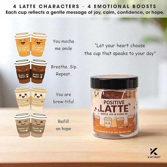 Positive Latte Affirmation Jar – 60pcs Cute Emotional Support Lattes – Coffee - Image 2